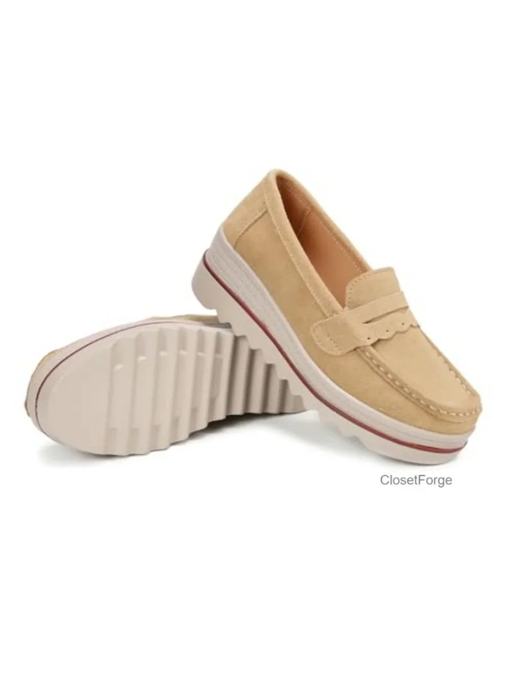 Women's Slip-On Platform Loafers Suede Wedge Mocs Low-Top Lightweight Casual